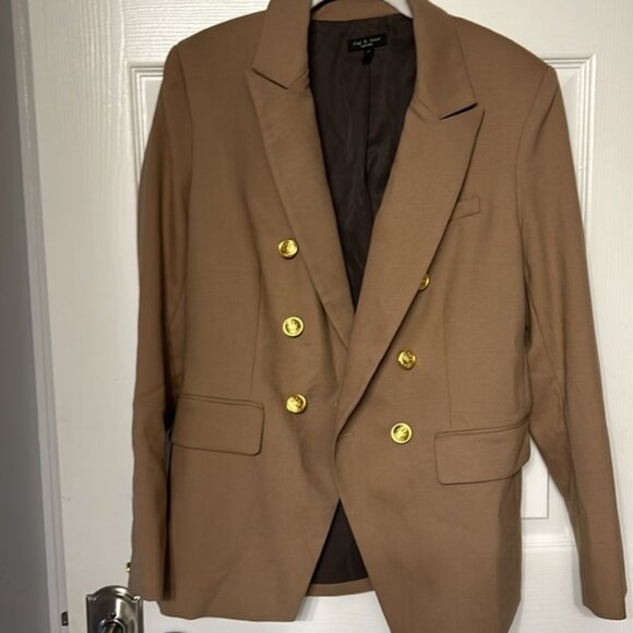 Rag & Bone Preston Virgin Wool Blazer Jacket Double Breasted Gold Buttons Tan 10 - Picture 4 of 12